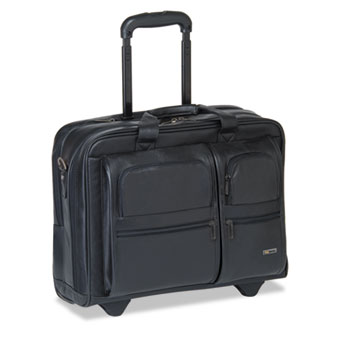 Solo Classic Leather Rolling Case, 15.6&quot;, 17 x 8 x 13 1/2, Black