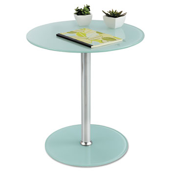 Safco&#174; Glass Accent Table, Tempered Glass/Steel, 17&quot; Dia. x 19&quot; High, White/Silver