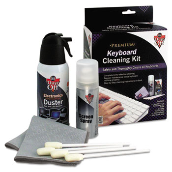 Dust-Off Premium Keyboard Cleaning Kit, 50 mL Bottle, 5 1/4&quot; x 7 1/2&quot; Cloth, 4 Swabs
