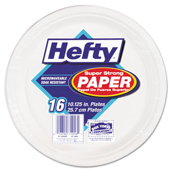 Hefty&#174; Super Strong Paper Dinnerware, 10 1/8&quot; Plate, Bagasse, 16/Pack