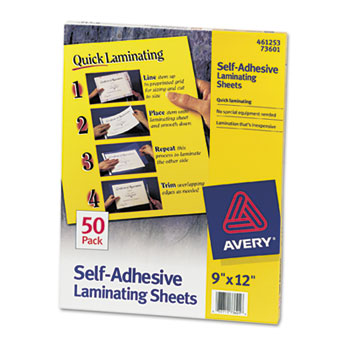 Avery Self-Adhesive Laminating Sheets, 9&quot; x 12&quot;, 50/BX