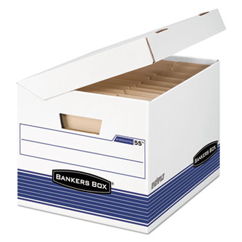Bankers Box SYSTEMATIC Medium-Duty Storage Boxes, Letter/Legal, White/Blue, 12/CT