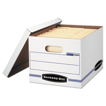 Bankers Box&#174; STOR/FILE Storage Box, Letter/Legal, Lift-off Lid, White/Blue, 12/Carton