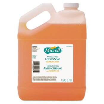 GOJO Antibacterial Lotion Soap, Light Scent, Liquid, 1gal Bottle