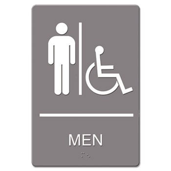 Headline&#174; Sign ADA Sign, Men Restroom Wheelchair Accessible Symbol, Molded Plastic, 6 x 9, Gray
