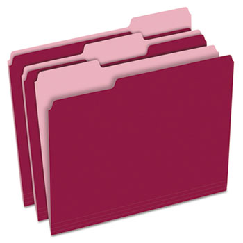 Pendaflex&#174; Colored File Folders, 1/3 Cut Top Tab, Letter, Burgundy/Light Burgundy, 100/Box