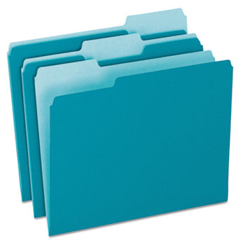 Pendaflex&#174; Colored File Folders, 1/3 Cut Top Tab, Letter, Teal/Light Teal, 100/Box