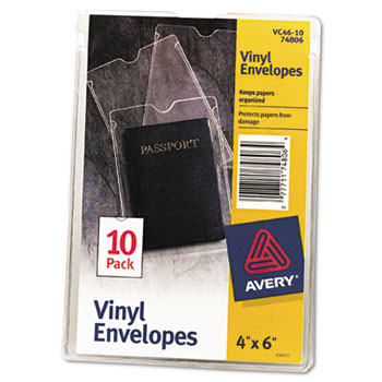Avery Vinyl Envelopes, 4&quot; x 6&quot;, Clear, 10/PK