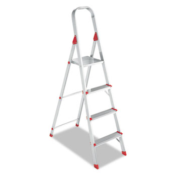 Louisville #566 Four-Step Folding Aluminum Euro Platform Ladder, Aluminum/Red
