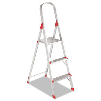 Louisville #566 Three-Step Folding Aluminum Euro Platform Ladder, Aluminum/Red