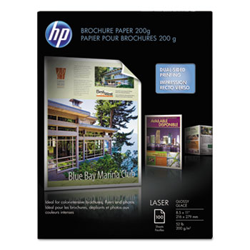 HP Laser Brochure Paper, Glossy, 52 lb, 8-1/2 x 11, 100 Sheets/Pack