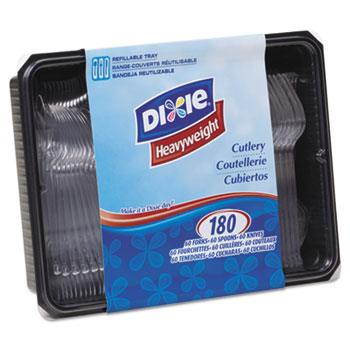 Dixie&#174; Cutlery Keeper Tray w/Clear Plastic Utensils: 600 Forks, 600 Knives, 600 Spoons