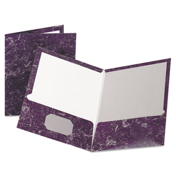 Oxford Marble Design Laminated High-Gloss Twin Pocket Folder, Purple, 25/box