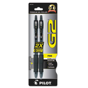 Pilot&#174; G2 Premium Retractable Gel Ink Pen, Refillable, Black Ink, .7mm, 2/Pack