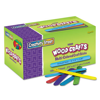 Creativity Street Colored Wood Craft Sticks, 4 1/2 x 3/8, Wood, Assorted, 1000/Box