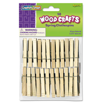 Creativity Street Wood Spring Clothespins, 3 3/8 Length, 50 Clothespins/Pack