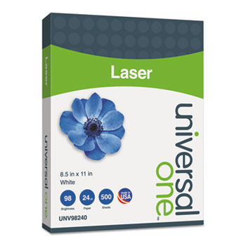 Universal Deluxe Laser Paper, 98 Bright, 24 lb Bond Weight, 8.5 x 11, White, 500/Ream