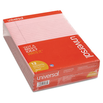 Universal Colored Perforated Ruled Writing Pads, Wide/Legal Rule, 50 Pink 8.5 x 11 Sheets, Dozen