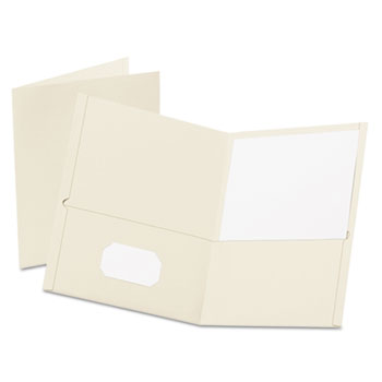 Oxford™ Twin-Pocket Folder, Embossed Leather Grain Paper, White, 25/BX
