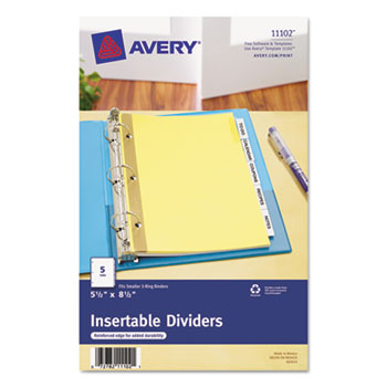 Avery Mini Insertable Tab Dividers, 5 1/2&quot; x 8 1/2&quot;, 5-Tab Set