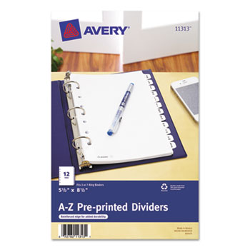 Avery&#174; Mini Preprinted Dividers, 5 1/2&quot; x 8 1/2&quot;, 12-Tab Set, A-Z