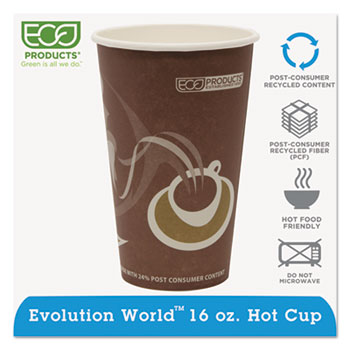 Eco-Products&#174; Evolution World 24% Recycled Content Hot Cups - 16oz., 50/PK, 20 PK/CT