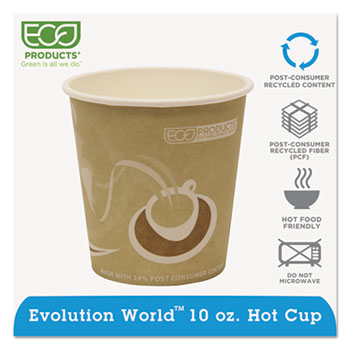 Eco-Products&#174; Evolution World 24% Recycled Content Hot Cups - 10oz., 50/PK, 20 PK/CT