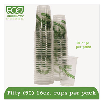 Eco-Products&#174; GreenStripe Renewable/Compostable Cold Cups Convenience Pack, 16oz, 50/PK