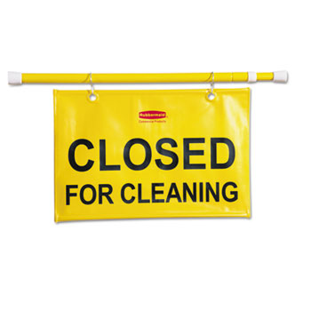 Rubbermaid&#174; Commercial Closed For Cleaning Hanging Doorway Safety Sign, Heavy Duty, Extend-to-Fit, Yellow