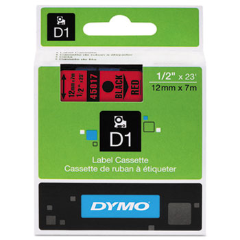 DYMO&#174; D1 Polyester High-Performance Removable Label Tape, 1/2in x 23ft, Black on Red