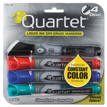 Quartet&#174; EnduraGlide Dry Erase Marker, Chisel Tip, Assorted Colors, 4/Set