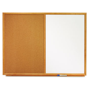 Quartet&#174; Bulletin/Dry-Erase Board, Melamine/Cork, 48 x 36, White/Brown, Oak Finish Frame