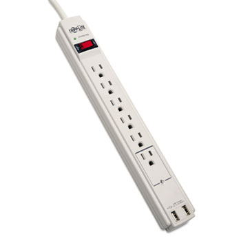 Tripp Lite Protect It! Surge Suppressor, 6 Outlets, 6 ft Cord, 990 Joules, Cool Gray