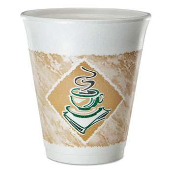 Dart&#174; Cafe Cups, Foam, 8oz, Brown/White with Green Accents, 25/Pack