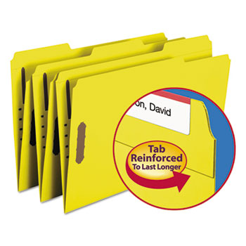 Smead Folders, Two Fasteners, 1/3 Cut Assorted, Top Tab, Legal, Yellow, 50/Box