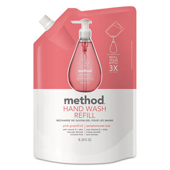 Method&#174; Gel Hand Wash Refill, 34 oz., Plastic Pouch, Pink Grapefruit
