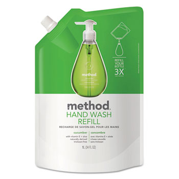 Method&#174; Gel Hand Wash Refill, 34 oz., Plastic Pouch, Cucumber