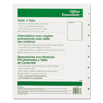 Office Essentials™ Table &#39;n Tabs&#174; Dividers with White Tabs, 1-8 Tab