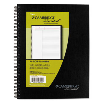 Cambridge Action-Planner Side-Bound Business Notebook, 7 1/4 x 9 1/2, Black, 80 Sheets