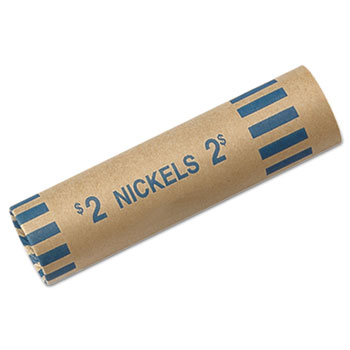 MMF Industries™ Nested Preformed Coin Wrappers, Nickels, $2.00, Blue, 1000 Wrappers/Box