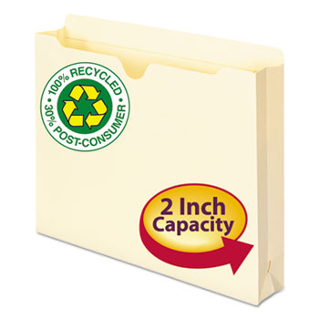 Smead 100% Recycled Top Tab File Jackets, Letter, 2&quot; Exp, Manila, 50/Box