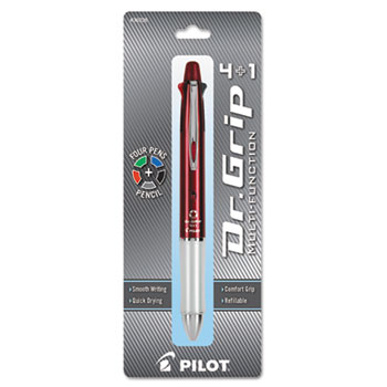Pilot&#174; Dr. Grip 4 + 1 Multi-Function Pen/Pencil, 4 Assorted Inks, Burgundy Barrel