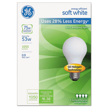 GE Energy-Efficient Soft White 53 Watt A19, 1050 lm, Soft White, 4/PK