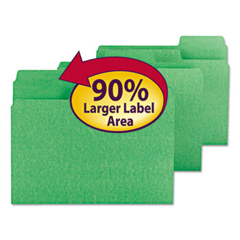 Smead SuperTab Colored File Folders, 1/3 Cut, Letter, Green, 100/Box
