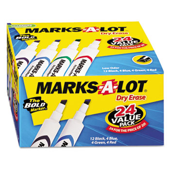 Marks-A-Lot&#174; Desk-Style Dry Erase Markers, Chisel Tip, Assorted Colors, 24/PK