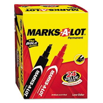 Marks-A-Lot&#174; Large Desk-Style Permanent Markers, Chisel Tip, Assorted Colors, 24/PK