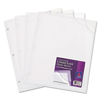 Avery Corner Lock&#174; 3-Hole Punched Plastic Sleeves, 11 3/4&quot; x 9 1/2&quot;, 4/PK