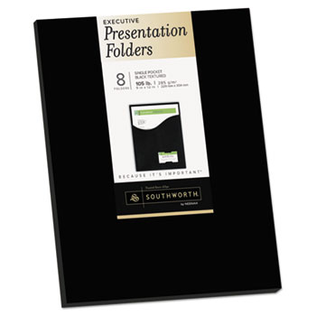 Southworth One-Pocket Presentation Folders, 9 x 12, Black, 8/Pack