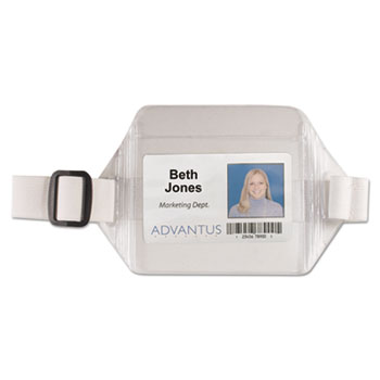 Advantus Horizontal Arm Badge Holder, 3 3/4 x 2 3/4, Clear/White. 12 per Box