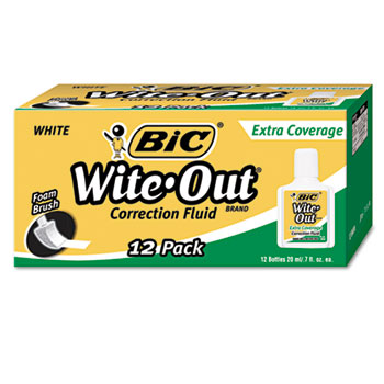 BIC&#174; Wite-Out Extra Coverage Correction Fluid, 20 ml Bottle, White, 1/Dozen